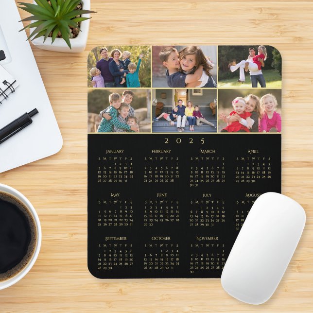 6 Photo Collage Personalised Family 2025 Calendar Mouse Mat (6 Photo Collage Personalized Family 2025 Calendar Mouse Pad)