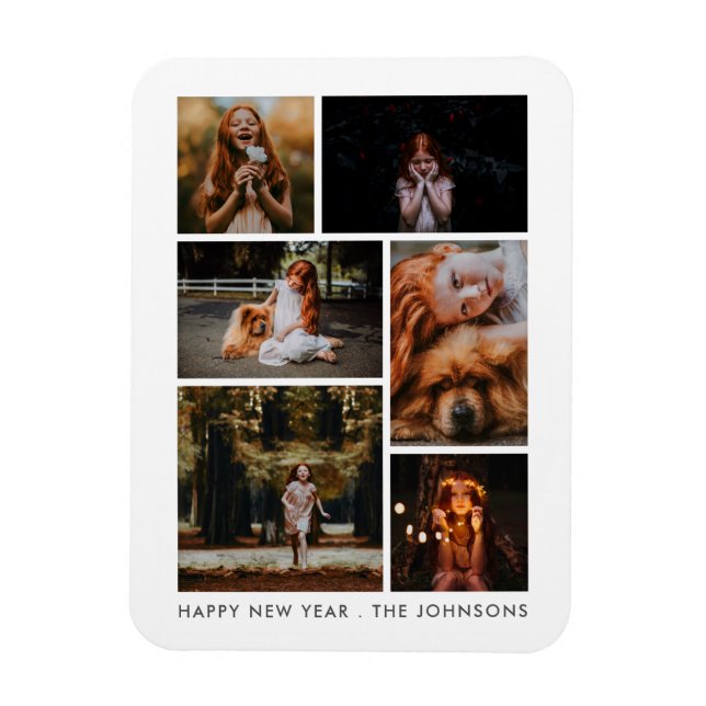 6 Photo Collage Personalised New Year Holiday Magnet (Vertical)