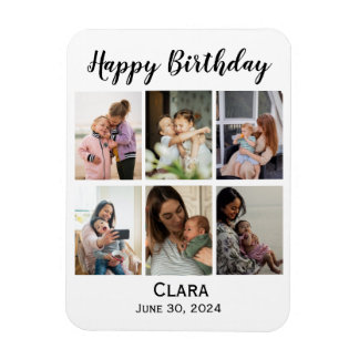 6 Photo Collage Personalised Script Birthday Magnet