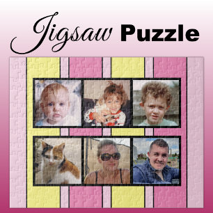 6 photo collage pink yellow stripes jigsaw puzzle