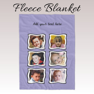 6 photo collage purple fleece blanket