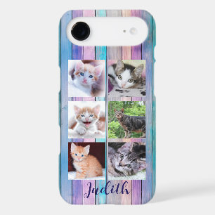6 Photo Collage Purple Pink Teal Wood Planks