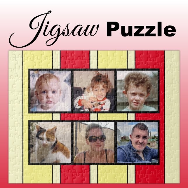 6 photo collage red yellow stripes jigsaw puzzle (Creator Uploaded)
