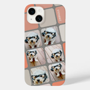 6 Photo Collage Retro Square Pattern coral taupe Case-Mate iPhone 14 Case
