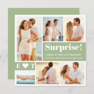 6 Photo Collage Sage Green Engagement Announcement
