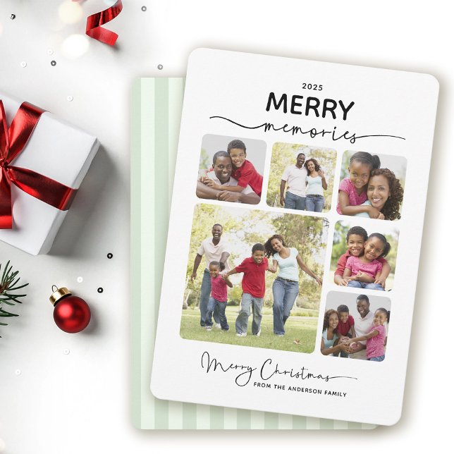 6 Photo Collage Simple Merry Memories Christmas Holiday Card (Creator Uploaded)