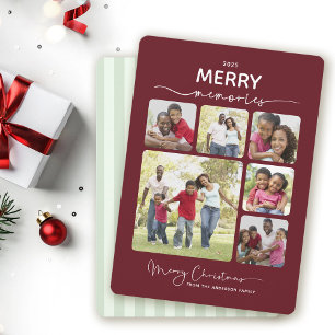 6 Photo Collage Simple Merry Memories Christmas Holiday Card