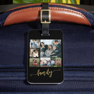 6 photo collage simple modern script personalised luggage tag