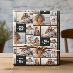 6 photo collage - solid color - white chunky text wrapping paper
