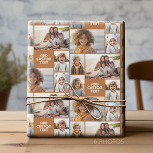 6 photo collage - solid colour - white chunky text wrapping paper
