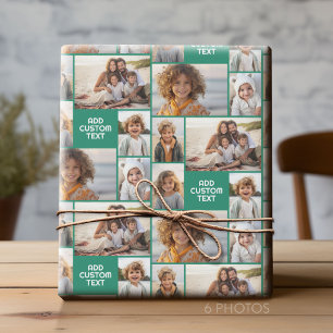 6 photo collage - solid colour - white chunky text wrapping paper