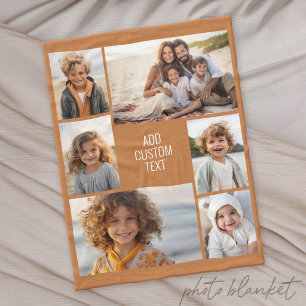 6 photo collage - terra cotta background - white fleece blanket
