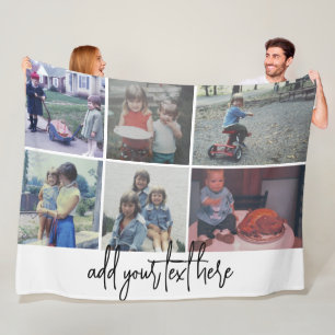 6 Photo Collage - Trendy Black Script - White Fleece Blanket
