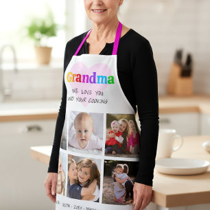6 Photo Collage We Love You Grandma Colourful Bold Apron