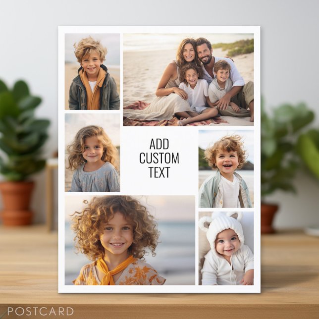 6 photo collage - white background - black text postcard (Personalized Photo Postcard)