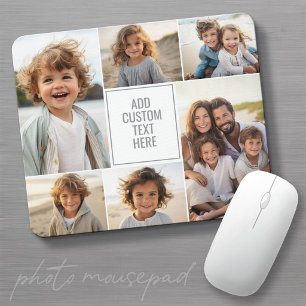 6 photo collage - white background - grey text mouse mat