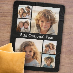 6 Photo Collage White Text -- CAN Edit Colour Sherpa Blanket