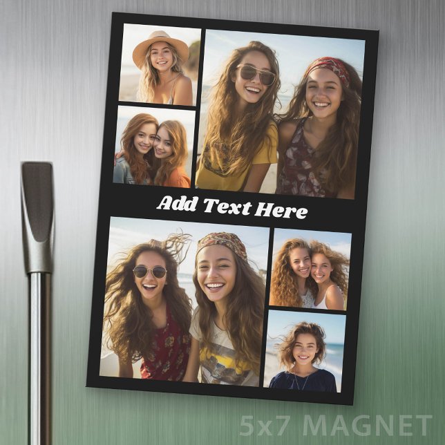 6 Photo Collage White Text - Refrigerator Magnet (Photo Magnet Sheet - 5 inches x 7 inches)