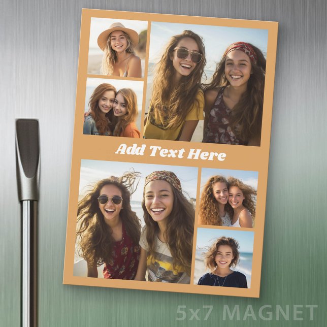 6 Photo Collage White Text - Refrigerator Magnet (Photo Magnet Sheet - 5 inches x 7 inches)
