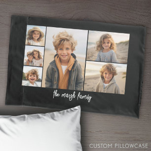 6 Photo Collage with black background Pillowcase
