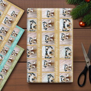 6 photo collage with Merry Christmas Script Wrapping Paper Sheet
