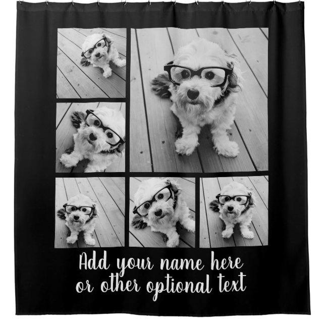 6 Photo Collage with Single Pink Monogram Shower Curtain (Front)