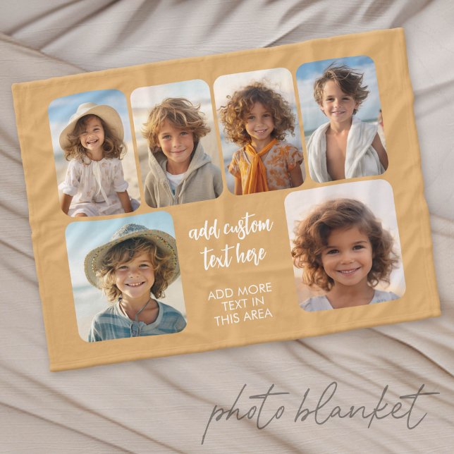 6 Photo Collage with trendy bounce script  Fleece Blanket (Custom Fleece Photo Blanket)