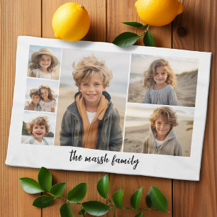 6 Photo Collage with white background Tea Towel