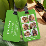 6 Photo Collage with white text on green Luggage Tag<br><div class="desc">Use square cropped photos for best results. This 6 photo modern grid with a collage and rounded corners. Add your favourite pictures to this film strip for a fun memory keeper. An artistic way to display your best photo sharing pics.</div>