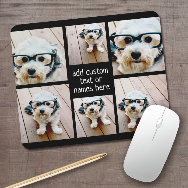 6 Photo Collage - you can change background colour Mouse Mat (Personalized Mousepad - Add Your Photos and Text)
