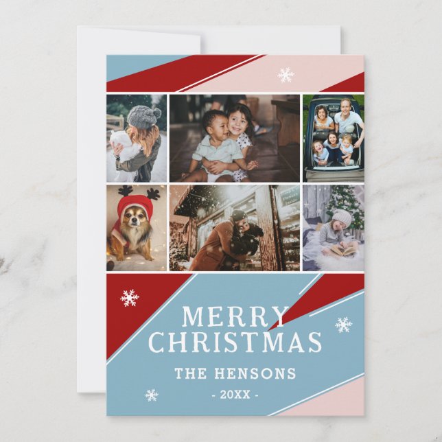 6 Photo Colourful Stripes Family Merry Christmas  Holiday Card (Front)