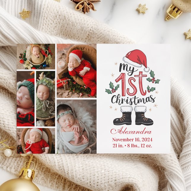 6 Photo Cute Santa Baby 1st Christmas Holiday Card (Creator Uploaded)