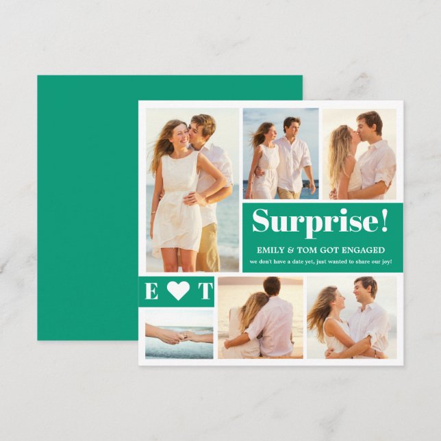 6 Photo Emerald Green Engagement Announcement (Front/Back)