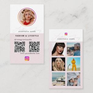 6 Photo Feed Grid Social Media 2 QR Codes Business Card