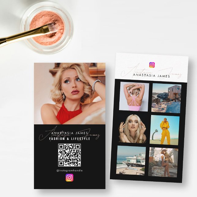 6 Photo Feed Grid Social Media QR Code Business  Business Card (6 Photo Feed Grid Social Media QR Code Business Business Card)