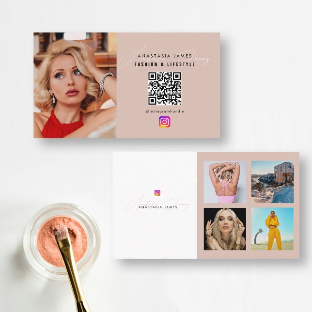 6 Photo Feed Grid Social Media QR Code Business  Card (6 Photo Feed Grid Social Media QR Code Business Business Card)