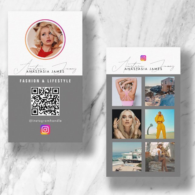 6 Photo Feed Grid Social Media QR Code   Business Card (Creator Uploaded)