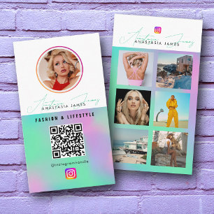 6 Photo Feed Grid Social Media QR Code Holographic Business Card