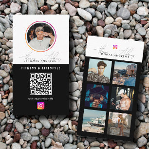 6 Photo Feed Grid Social Media QR Code Male Business Card
