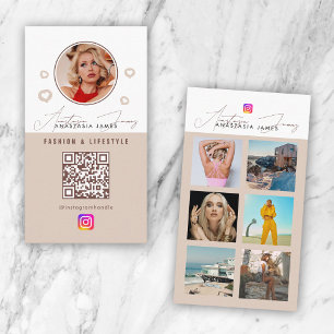 6 Photo Feed Social Media QR Code Neutral Colours Business Card