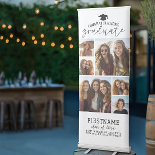 6 Photo - Graduation Modern Minimal White Retractable Banner