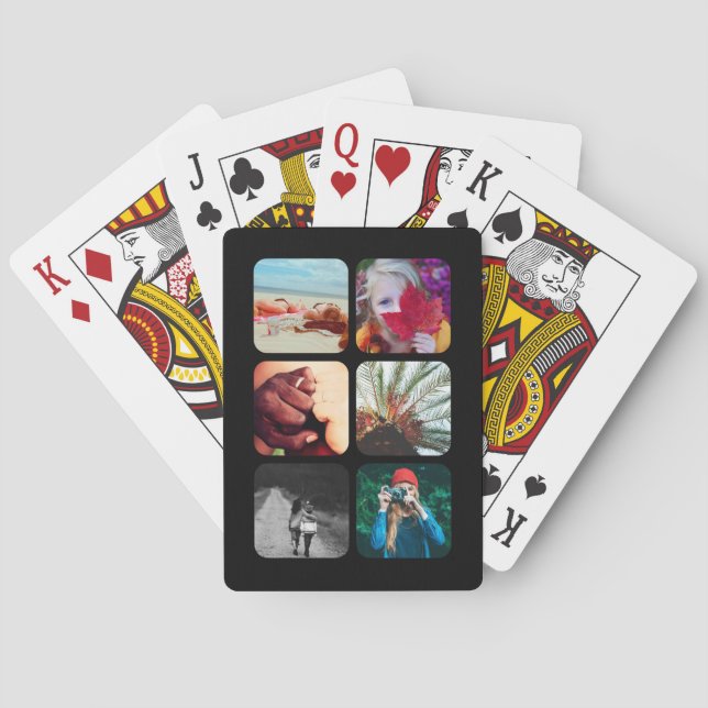 6 Photo Grid Template Rounded Frame Playing Cards (Back)