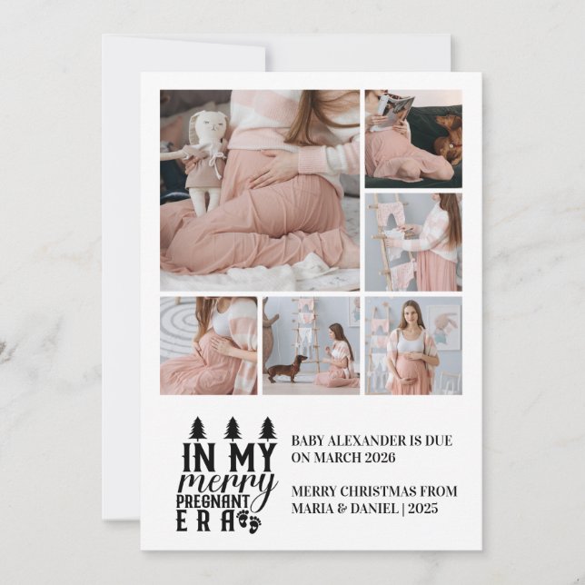6 Photo In My Merry Pregnant Era Christmas Holiday Card (Front)