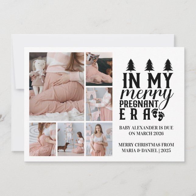 6 Photo In My Merry Pregnant Era Christmas Holiday Card (Front)