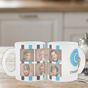 6 photo initial name black blue frosted glass coffee mug