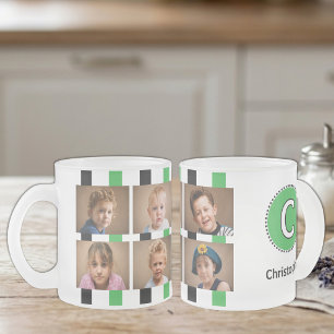 6 photo initial name black green frosted glass coffee mug