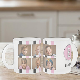 6 photo initial name black pink frosted glass coffee mug