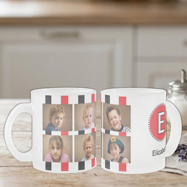 6 photo initial name black red frosted glass coffee mug (Creator Uploaded)