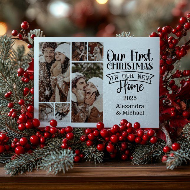6 Photo Minimalist Christmas First Home Holiday Card (Creator Uploaded)