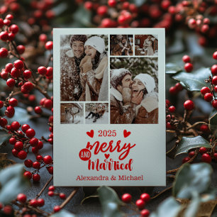 6 Photo Minimialist Merry and Married Holiday Card